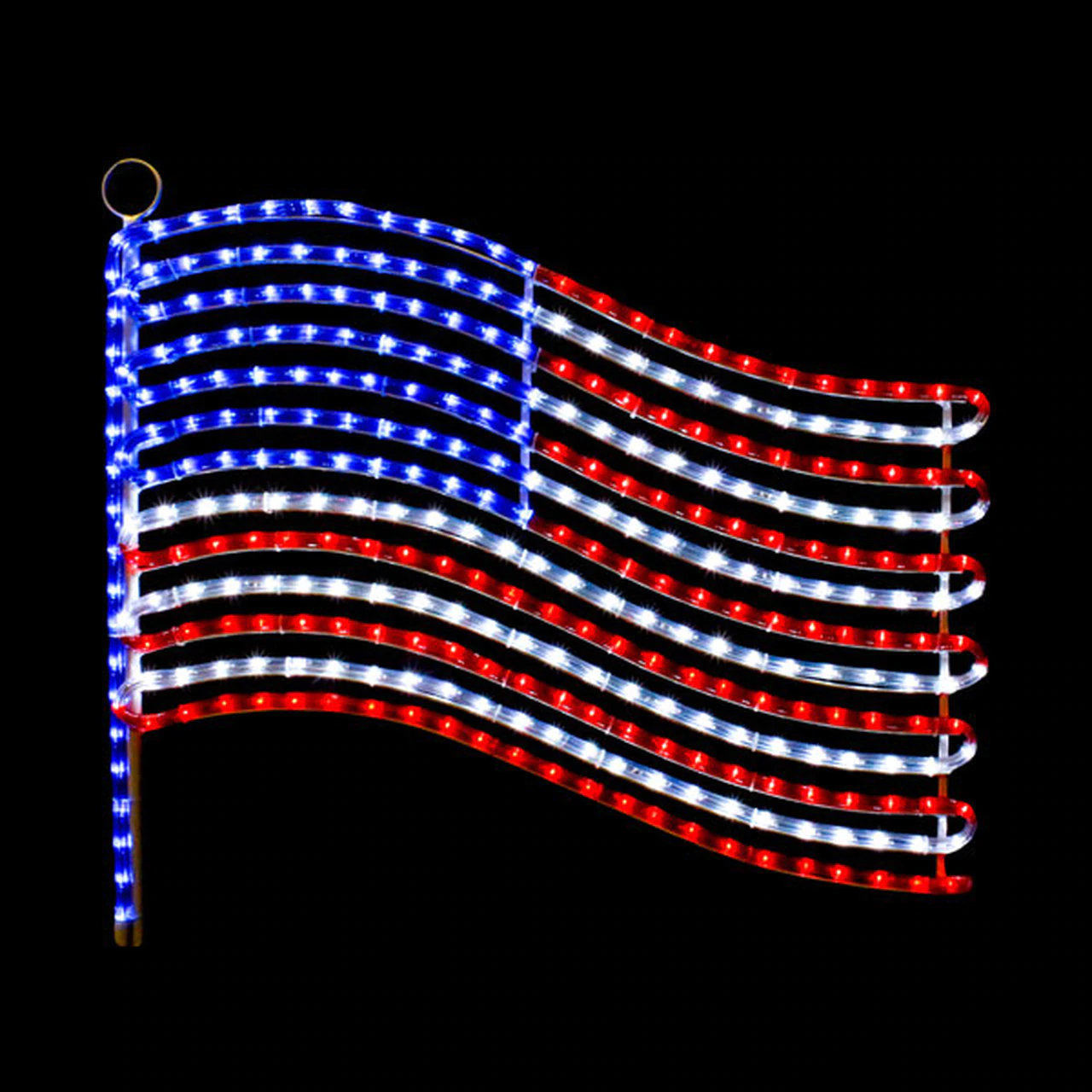 LED Rope Light Patriotic USA Flag Decoration - Lighted Sign - Red, Cool White, and Blue - 26 Inch Questions & Answers