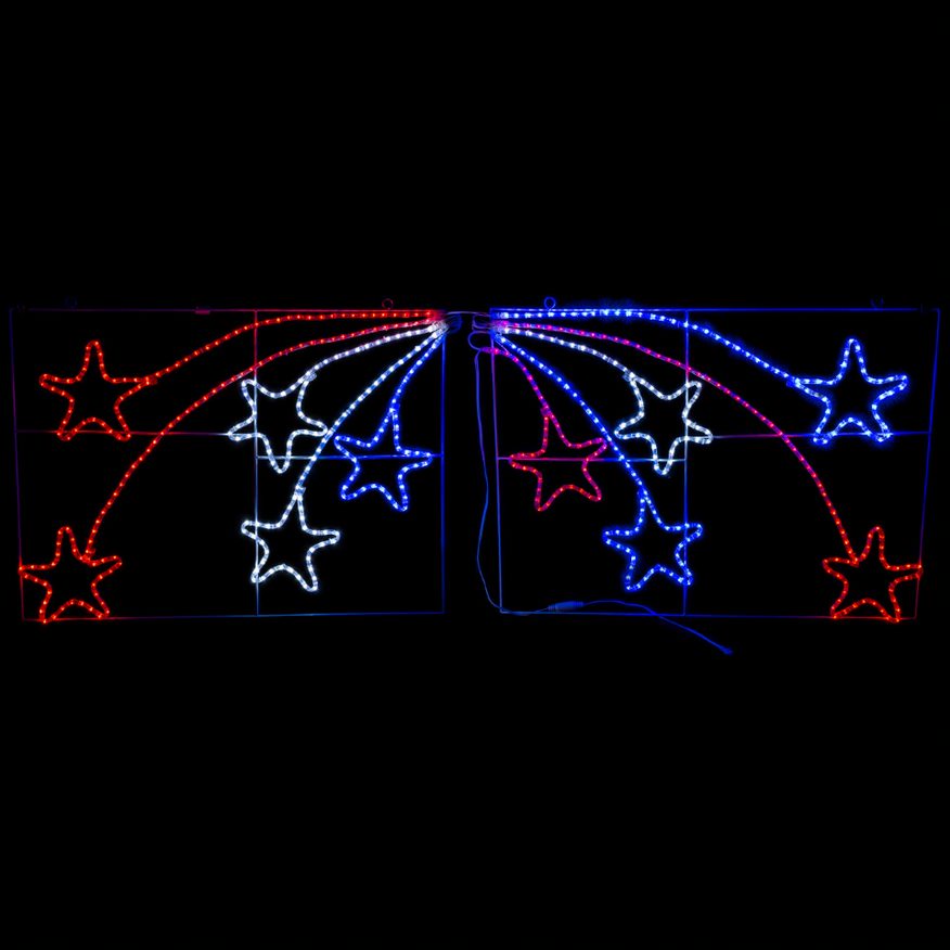 LED Rope Light Patriotic Falling Stars Decoration - Lighted Sign - Red, Cool White, and Blue - 87 Inch Questions & Answers