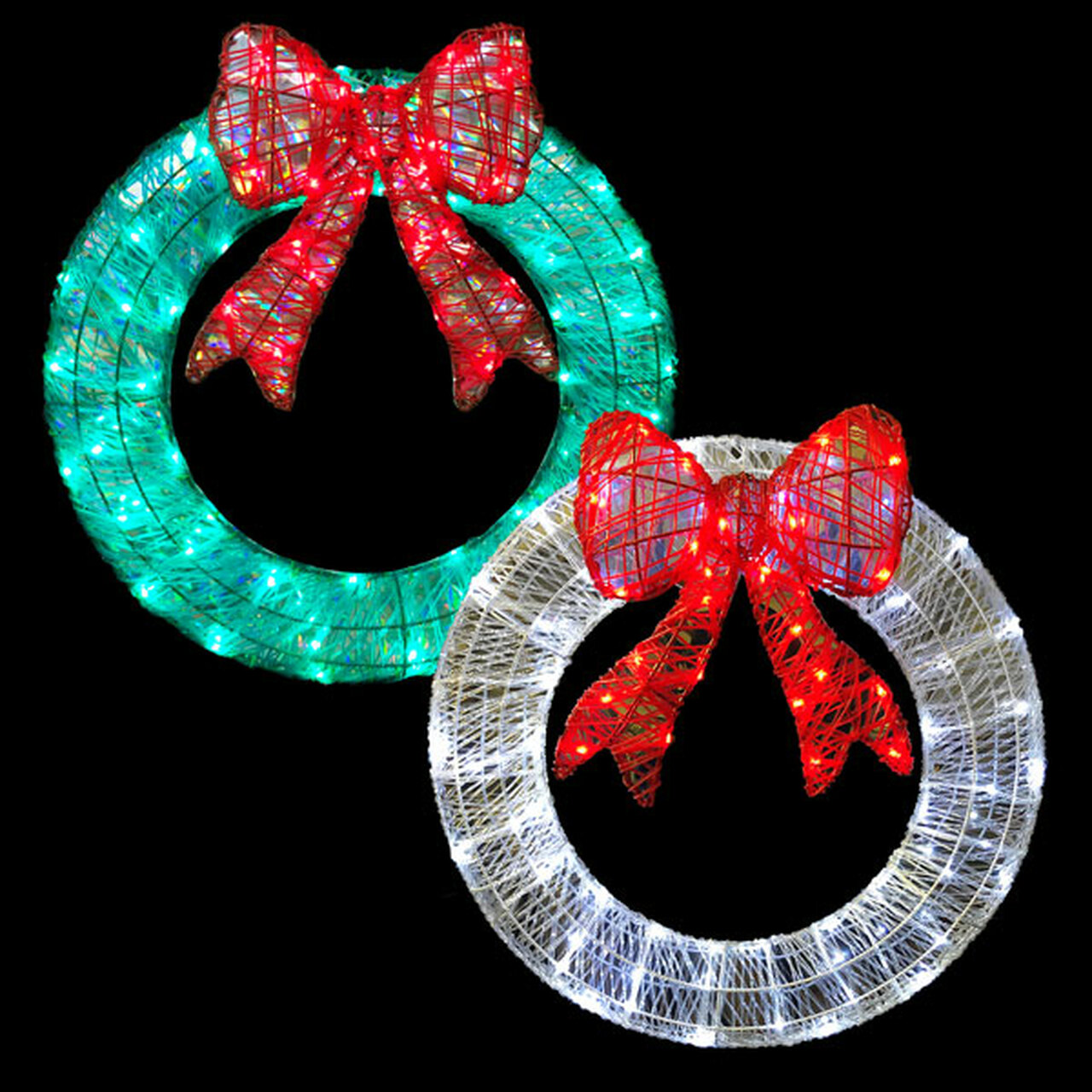 3D LED Twinkling Wreath with Bow Decoration - Green, Red, and Cool White - 24 Inch Questions & Answers