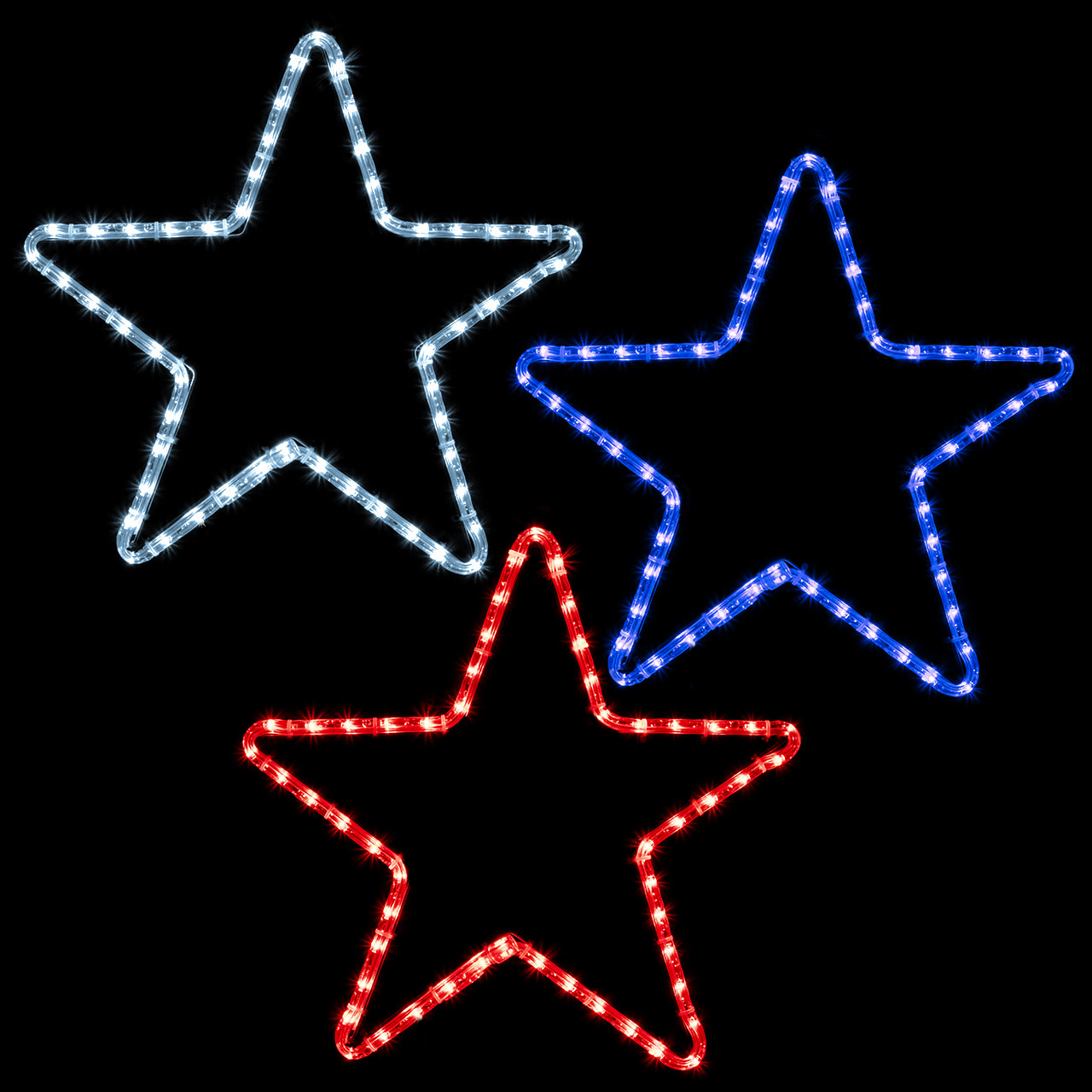 LED Rope Light Patriotic Star Decoration - 3 Pack - Lighted Sign - Red, Cool White, and Blue - 16 Inch Questions & Answers