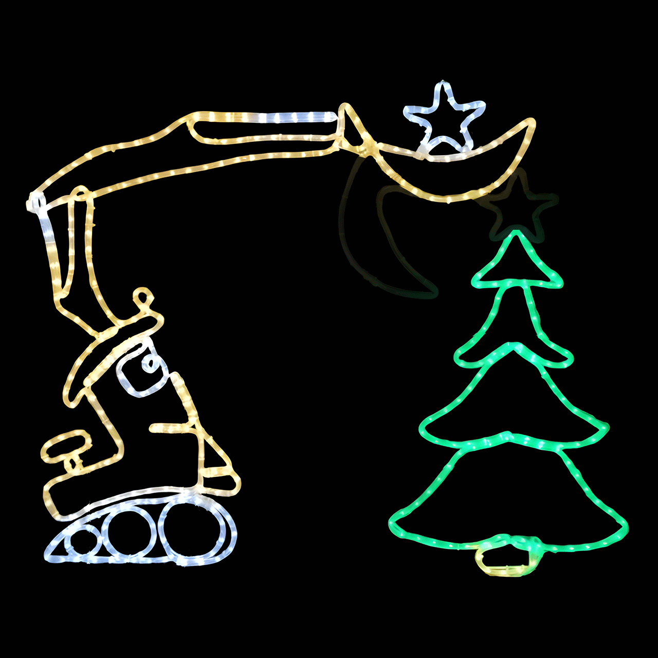 LED Rope Light Excavator Tree Topper Christmas Decoration - Animated Lighted Sign - Multi-Color - 56 Inch Questions & Answers