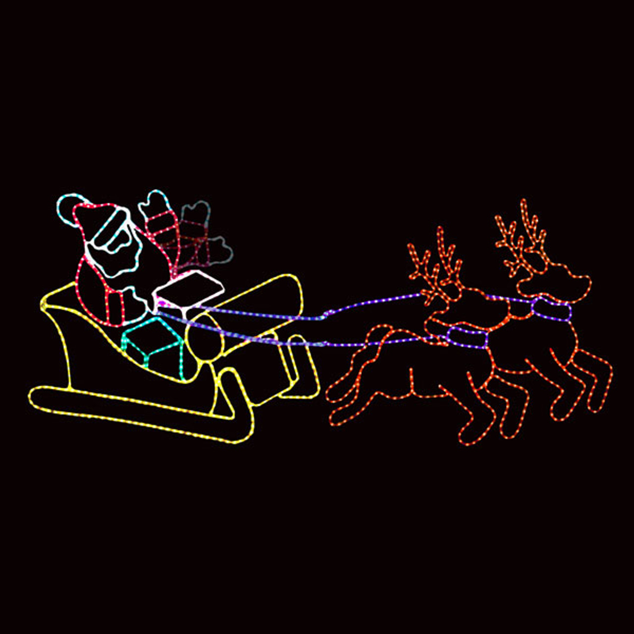 LED Rope Light Waving Santa Reindeer and Sleigh Christmas Decoration - Animated Lighted Sign - Multi-Color - 96 Inch Questions & Answers