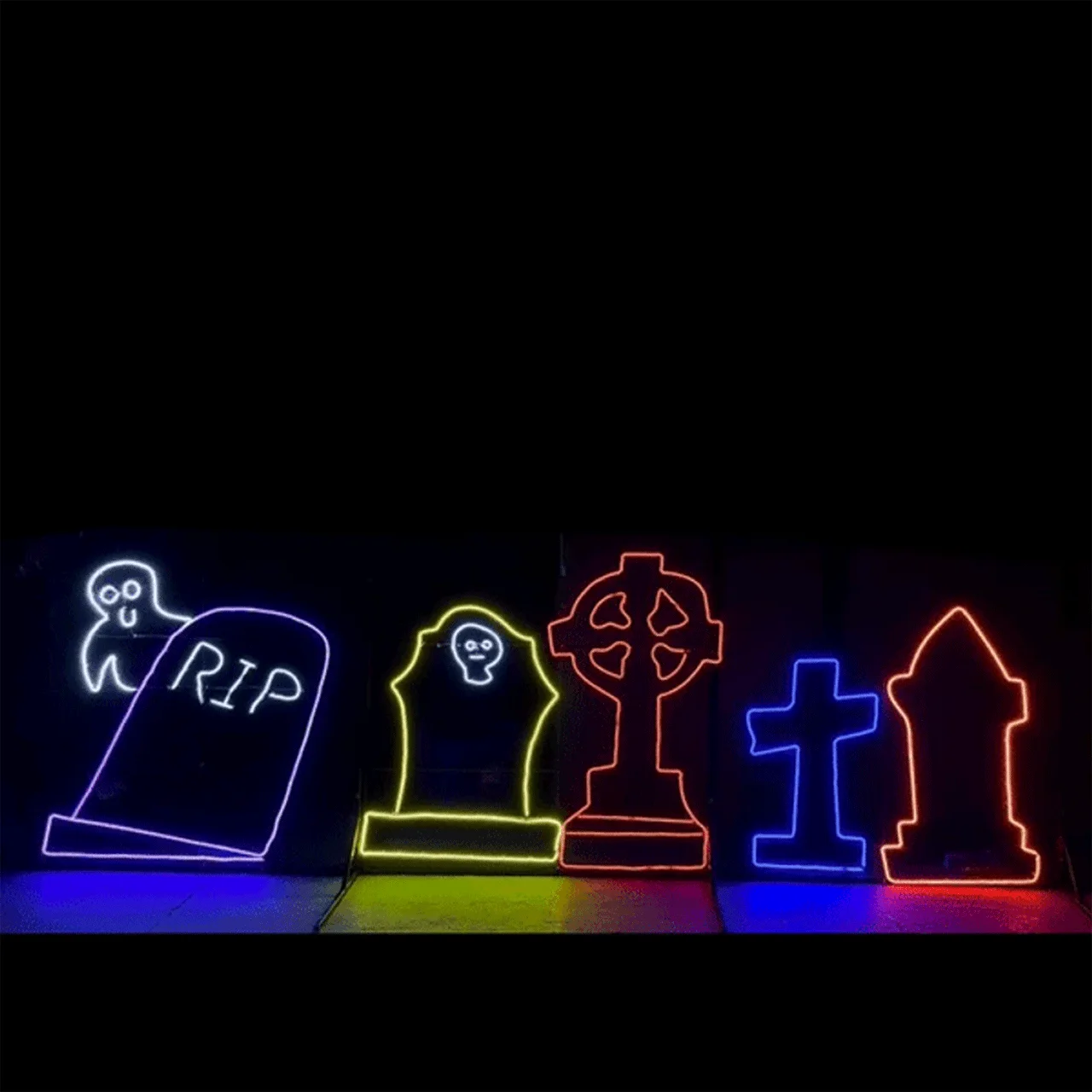 LED Neon Strip Light Cemetery with Flying Ghost Halloween Decoration - Animated Lighted Sign - Multi-Color - 144 Inch Questions & Answers