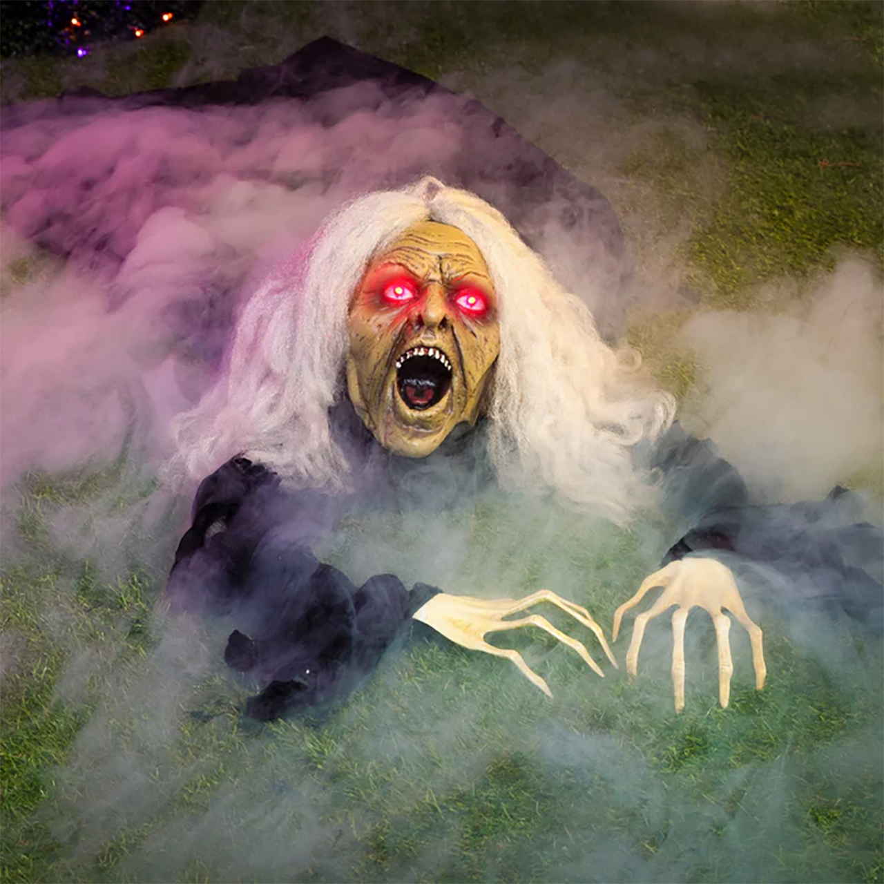 Light Up LED Screaming Zombie Witch Halloween Decoration Ground Breaker Sound Effects Prop - 68 Inch Questions & Answers