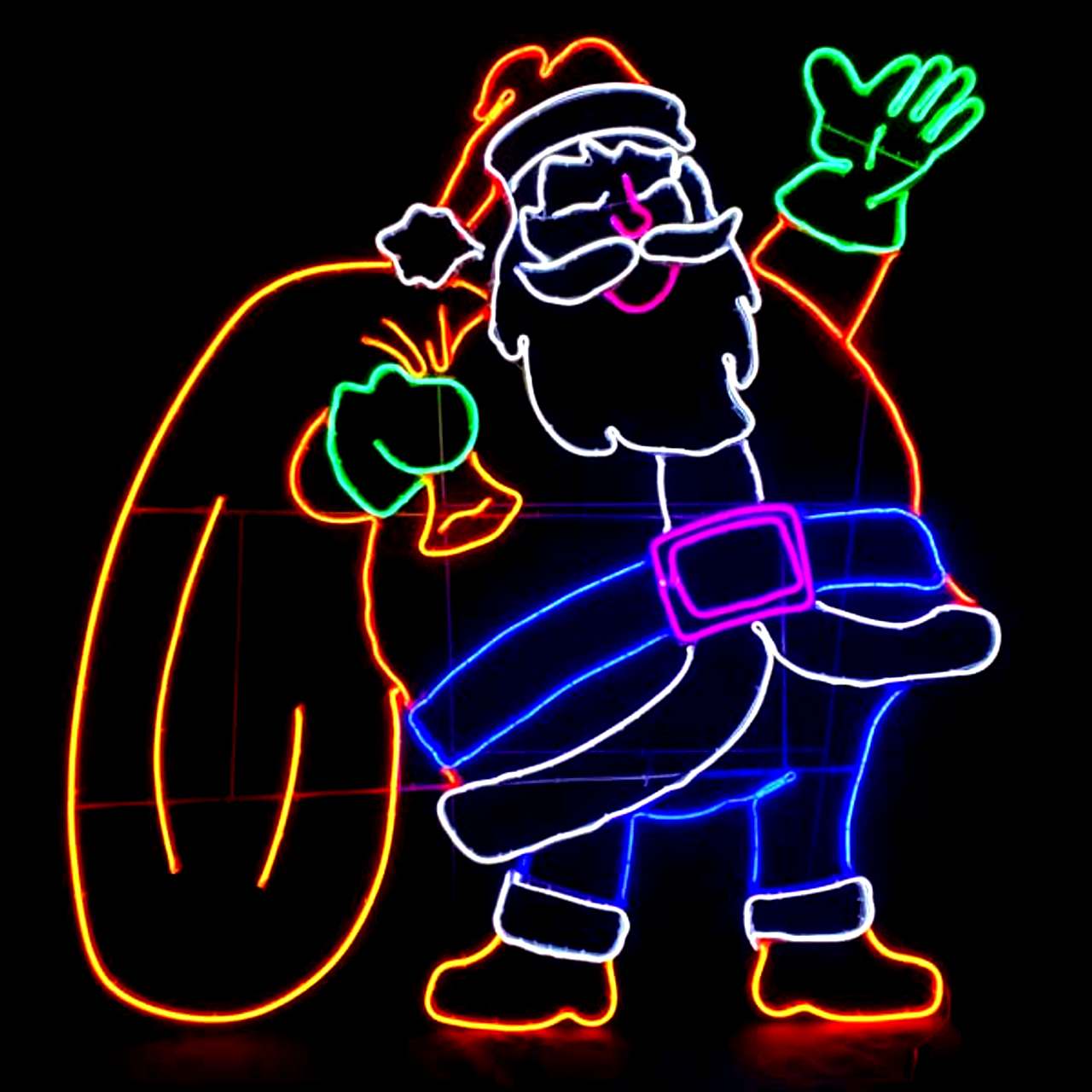 LED Neon Strip Jolly Santa Waving With Gift Bag Christmas Decoration - Lighted Sign - Multi-Color - 46 Inch Questions & Answers