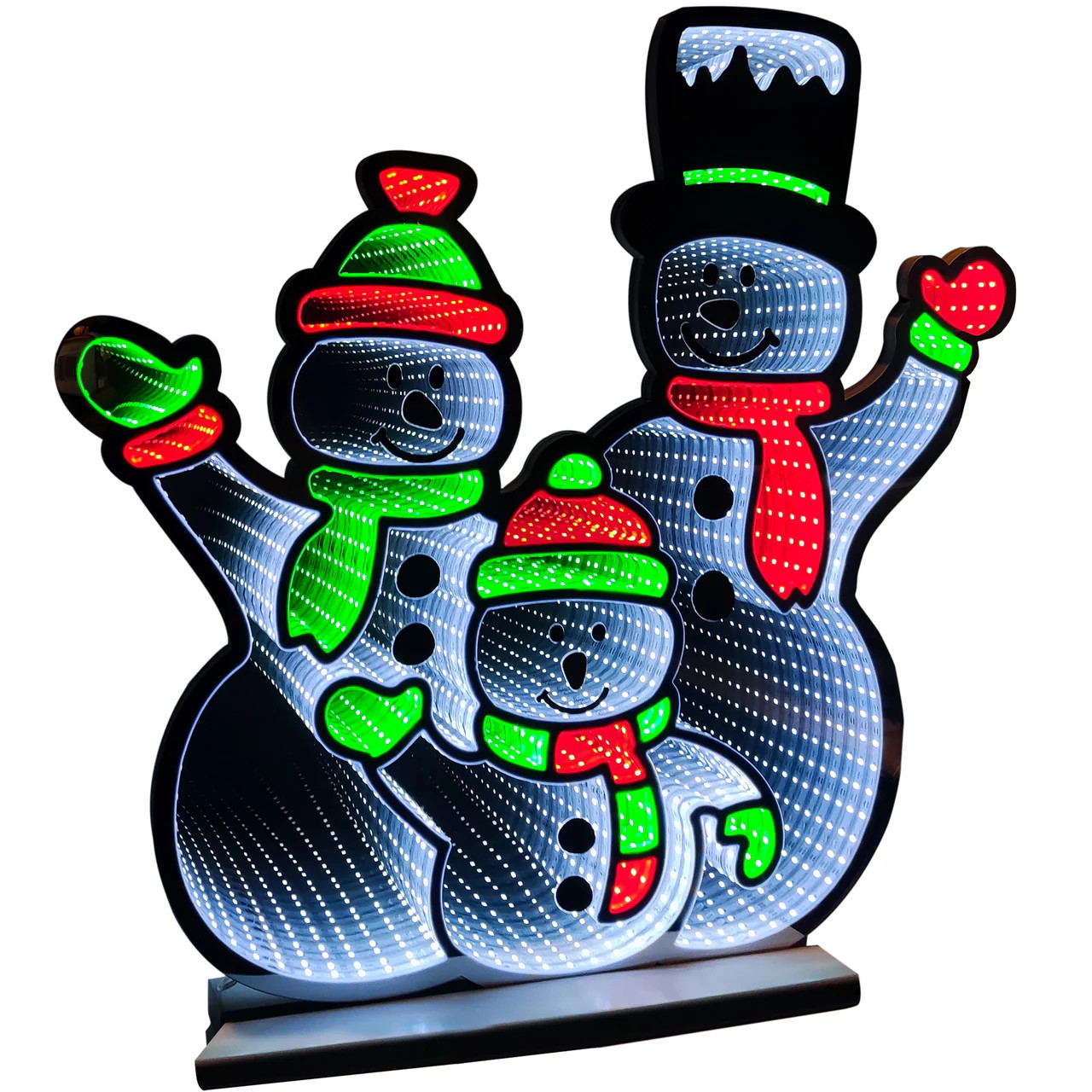 LED Infinity Mirror Strip Light 3D Snowman Family Christmas Decoration - Lighted Sign - 25 Inch Display - Multi Colored Questions & Answers